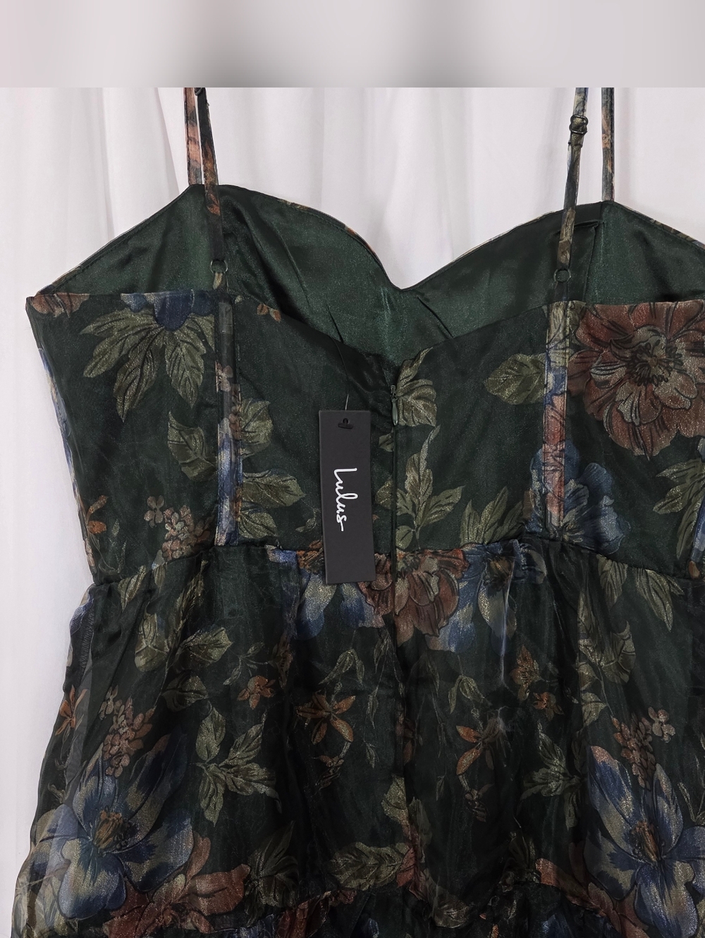 Lulu's Green Floral Maxi Dress with Blue and Brown Accents - Picture 6 of 12